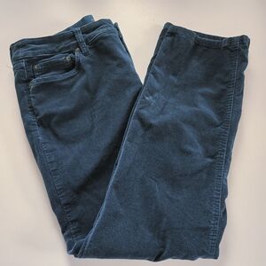 St John's Bay Mid Rise Straight Leg Blue Corduroy Pants Size 14 Stretch